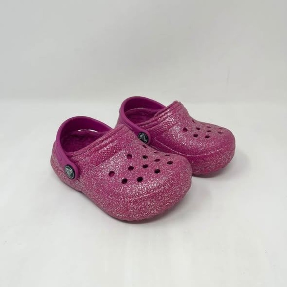 Crocs Fleece Lined Clog Toddler Girls 7C Wild Berry Pink Glitter Shoe